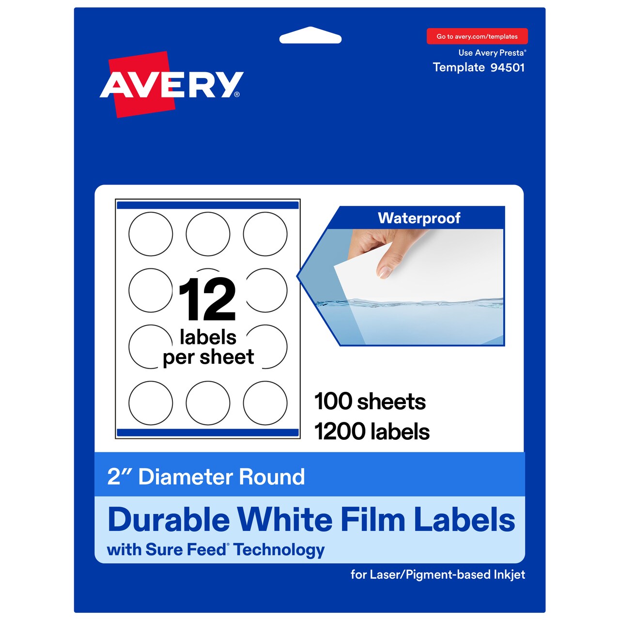 Avery Durable Waterproof Round Labels with Sure Feed, 2" diameter